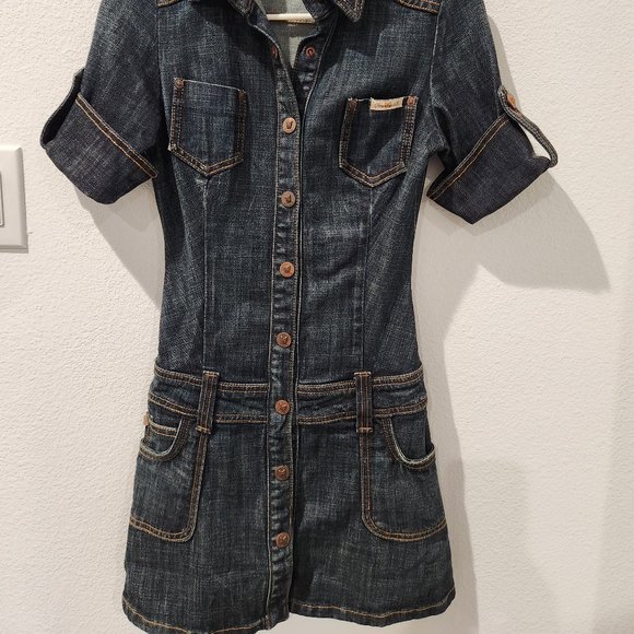 Original Vintage Limited Edition Frankie B Dark Wash Denim Dress Jumpsuit Size 2 - Picture 4 of 11